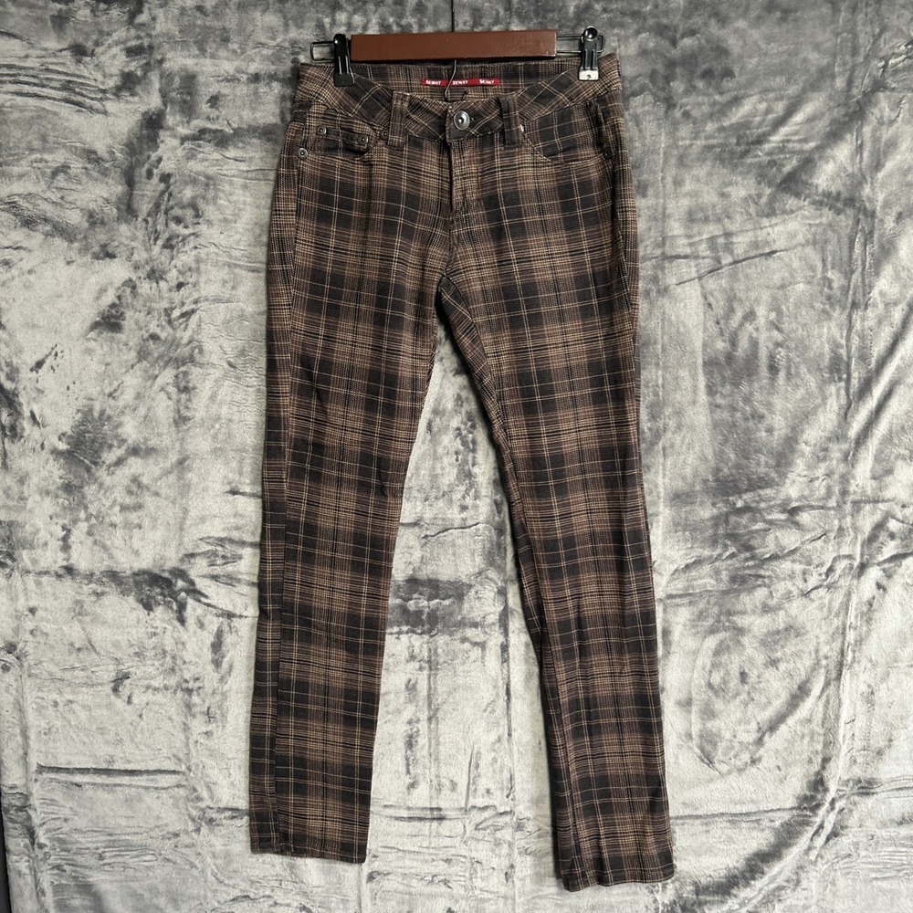 Highway Jeans Women's 3 Brown Plaid Stretch Skinny Grunge Punk Emo Goth‎ Skater